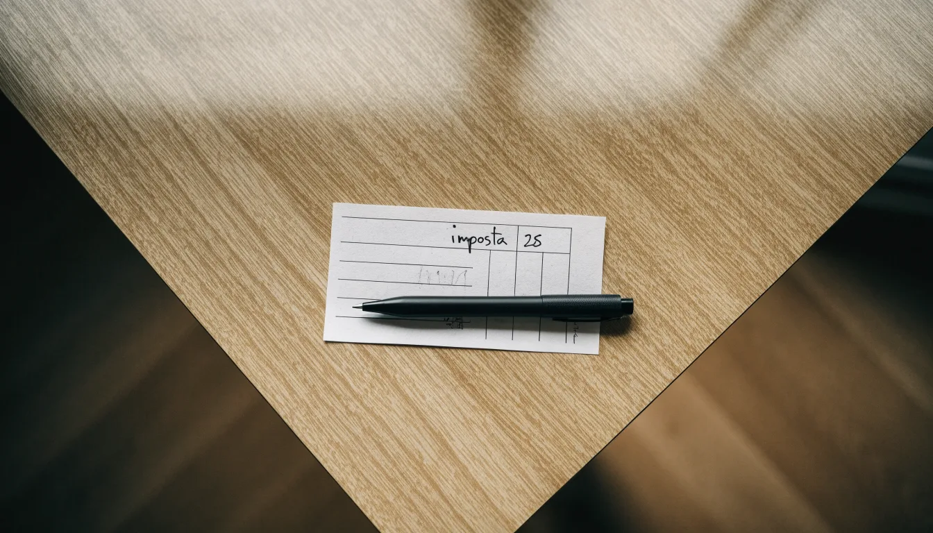Un foglio di concessione in carta con un timbro rosso, appoggiato su una scrivania di legno accanto a una penna