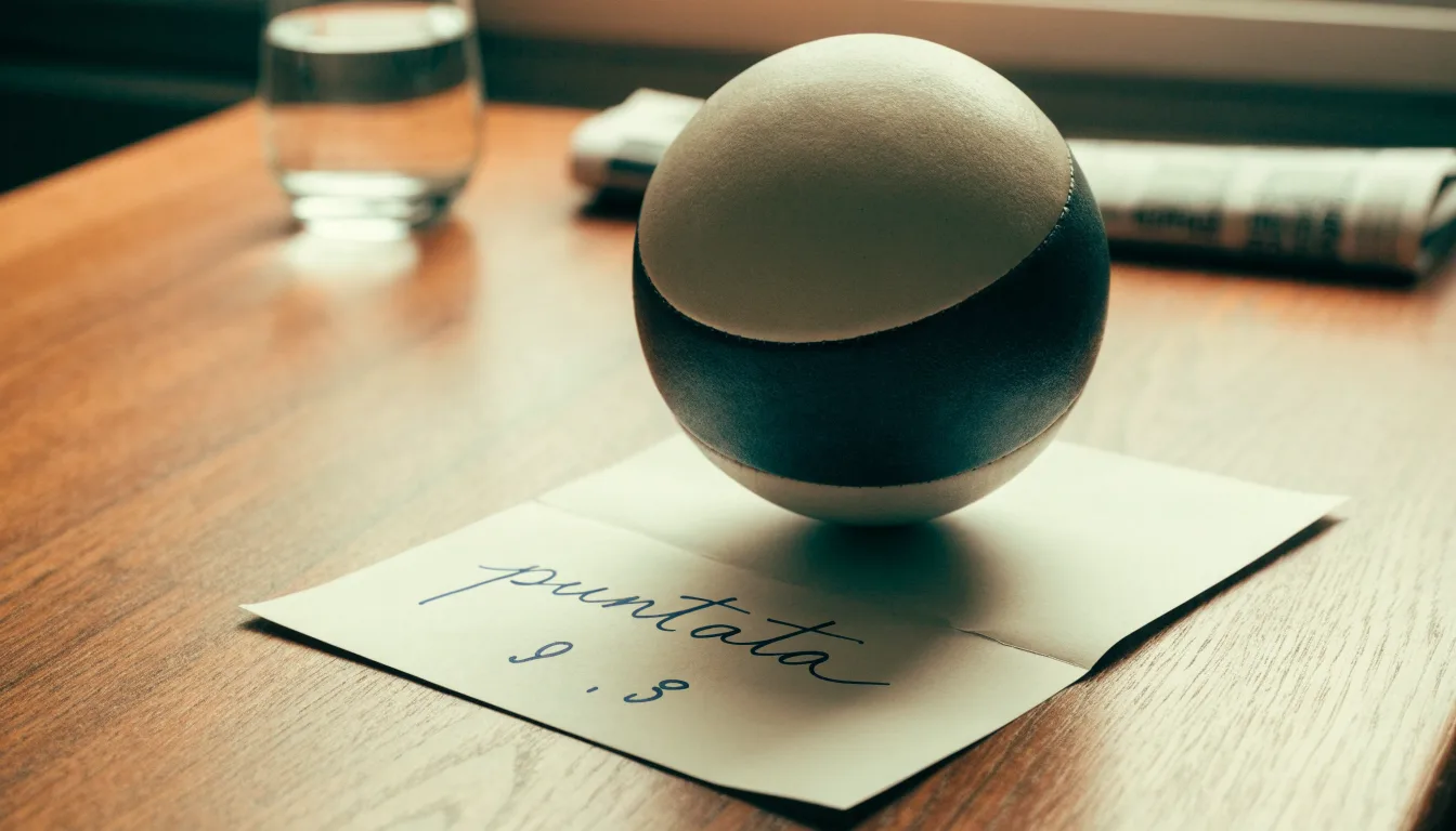 Un pallone da calcio appoggiato su una schedina bianca su un tavolo di legno, alla luce del giorno