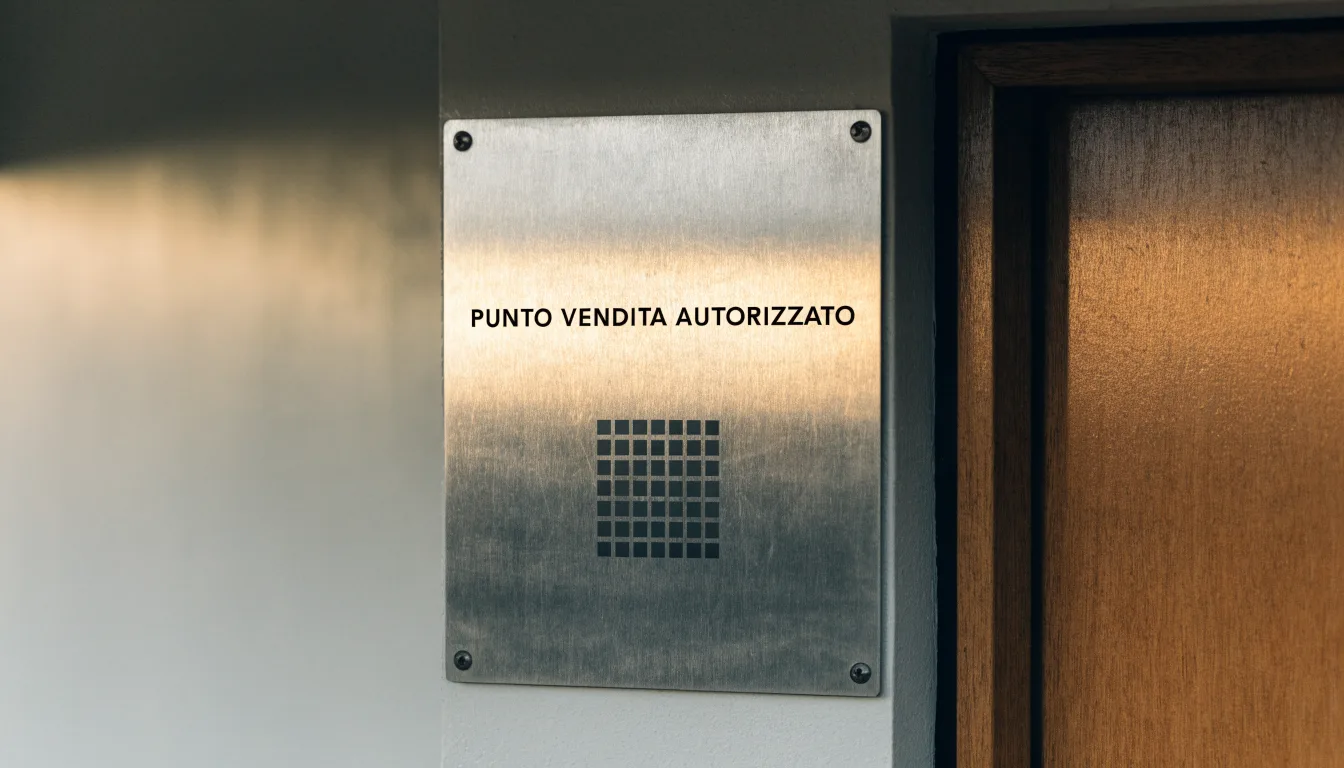 Un foglio di concessione in carta con un timbro rosso, appoggiato su una scrivania di legno accanto a una penna