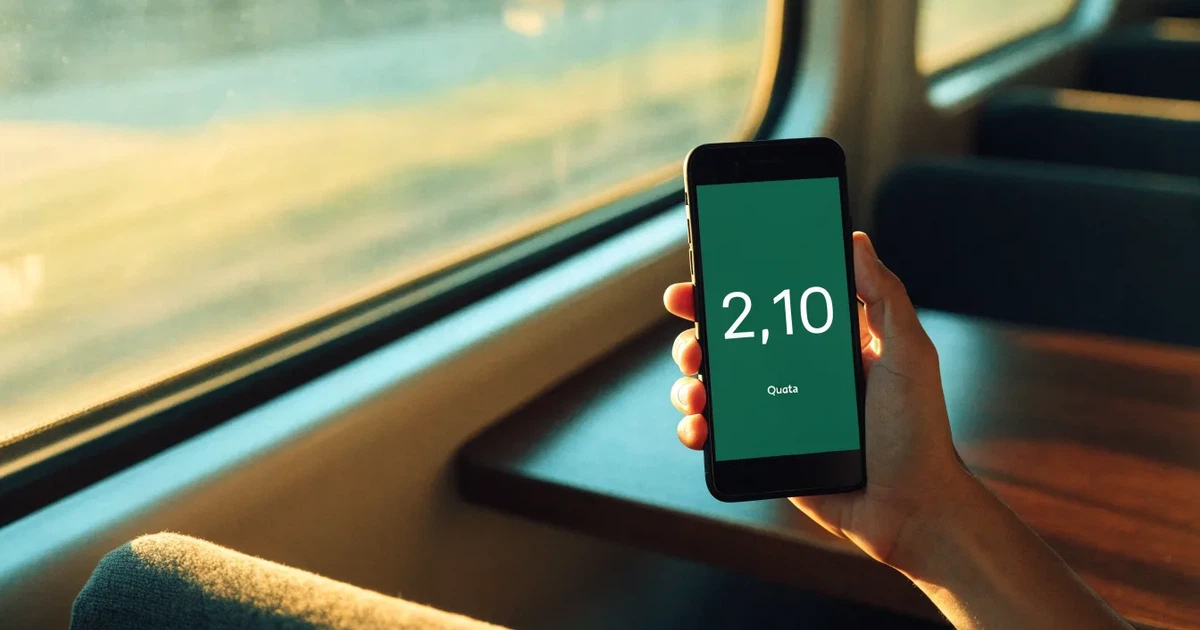 Una mano che tiene uno smartphone con una scommessa sullo schermo, su un treno nel tardo pomeriggio