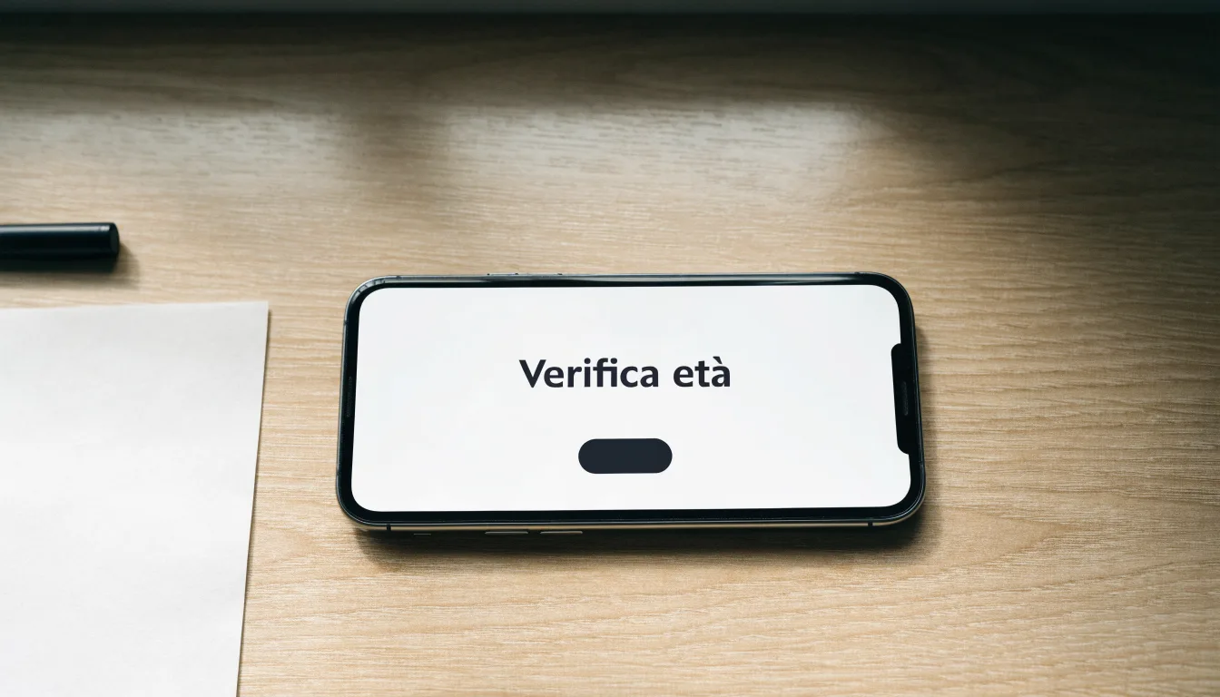 Un foglio di concessione in carta con un timbro rosso, appoggiato su una scrivania di legno accanto a una penna