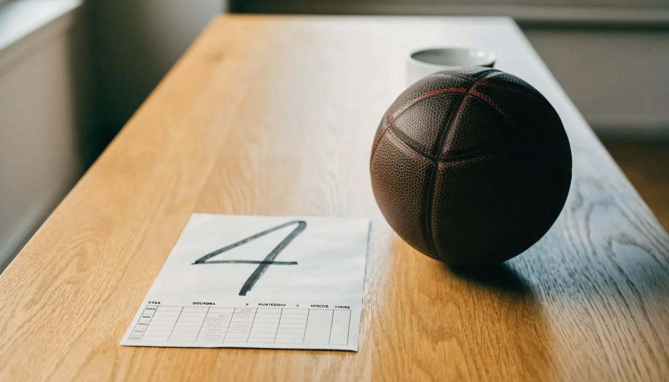 Un pallone da calcio appoggiato su una schedina bianca su un tavolo di legno, alla luce del giorno