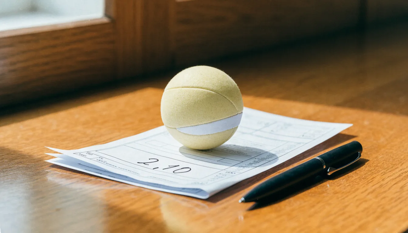 Un pallone da calcio appoggiato su una schedina bianca su un tavolo di legno, alla luce del giorno