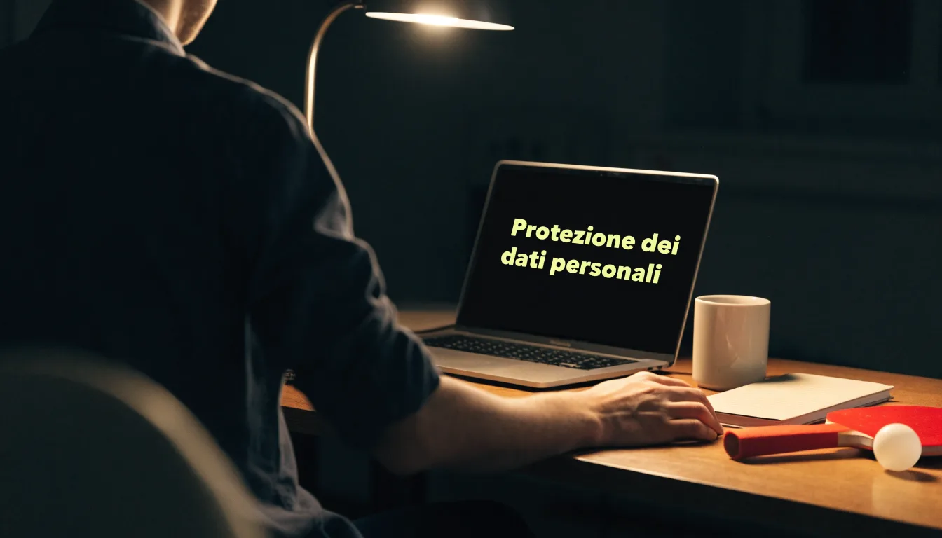 Un foglio di concessione in carta con un timbro rosso, appoggiato su una scrivania di legno accanto a una penna