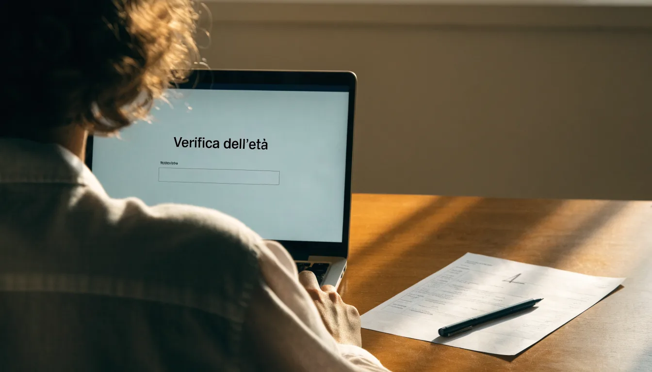Un foglio di concessione in carta con un timbro rosso, appoggiato su una scrivania di legno accanto a una penna