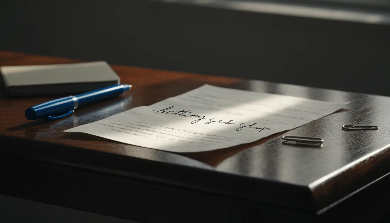 Un foglio di concessione in carta con un timbro rosso, appoggiato su una scrivania di legno accanto a una penna