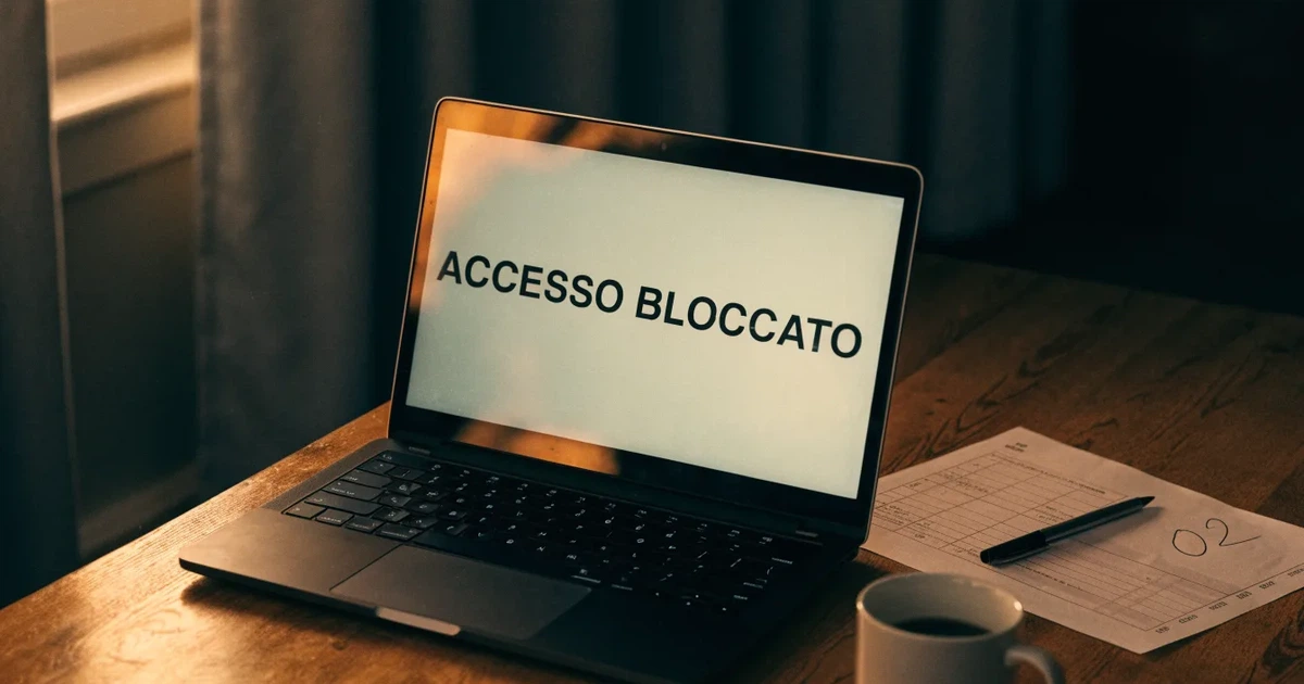 Un foglio di concessione in carta con un timbro rosso, appoggiato su una scrivania di legno accanto a una penna
