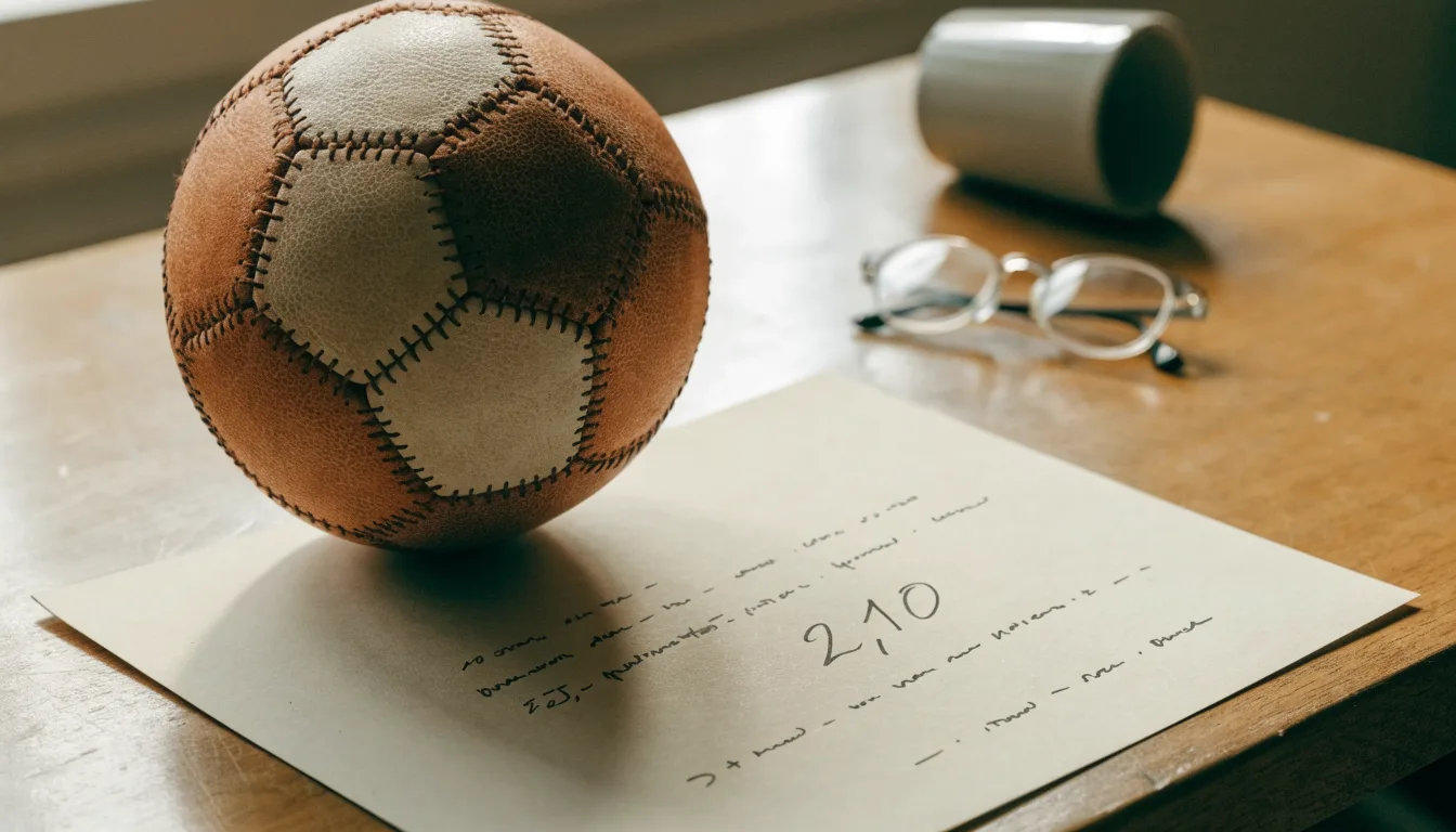 Un pallone da calcio appoggiato su una schedina bianca su un tavolo di legno, alla luce del giorno
