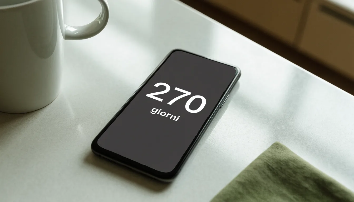 Un documento di identità appoggiato accanto a uno smartphone con un timer sullo schermo, su un tavolo da cucina